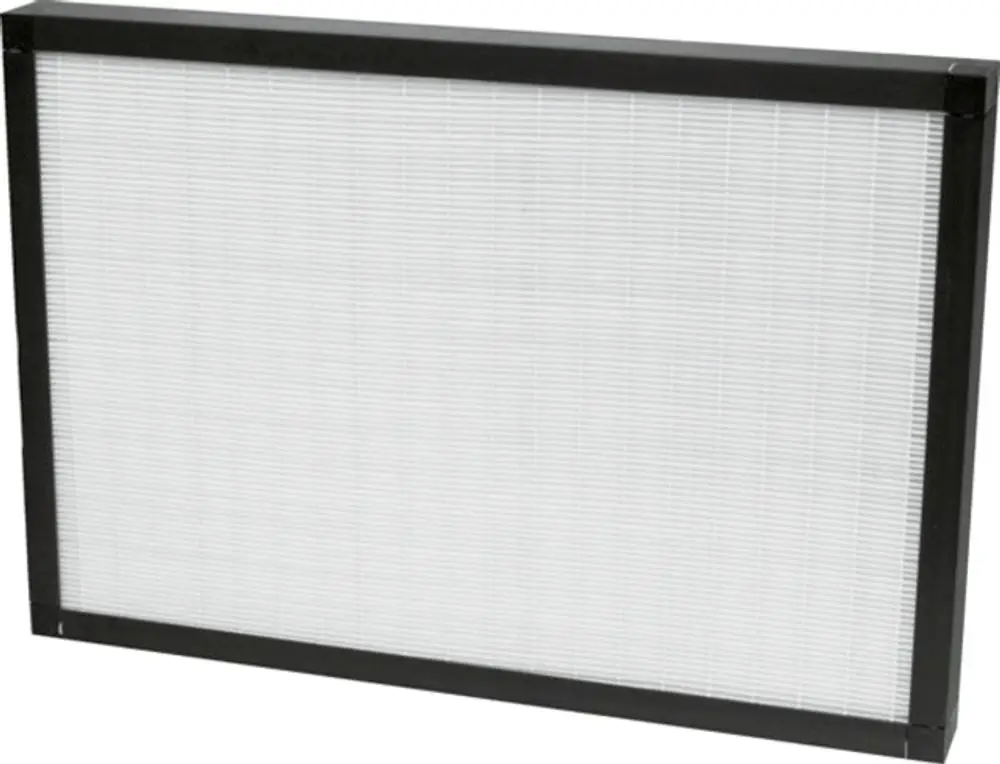 Weißer Kompaktfilter von Wolf mit schwarzem Rahmen, flache Oberfläche aus Faltmaterial, geeignet zur Luftfiltration in verschiedenen Anwendungen.